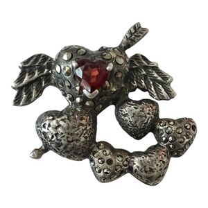 Sterling silver Cupid brooch with Garnet Gem